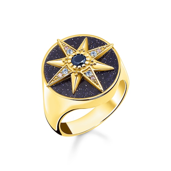 Thomas Sabo Magic Star Gold Plated Signet Ring - Size M-N