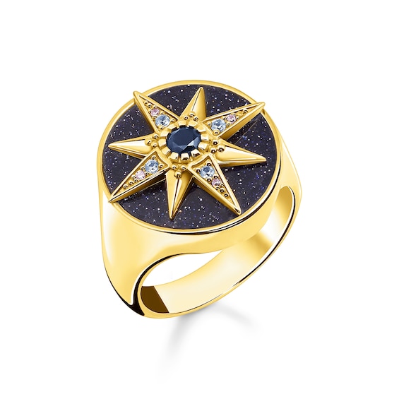 Thomas Sabo Magic Star Gold Plated Signet Ring - Size O