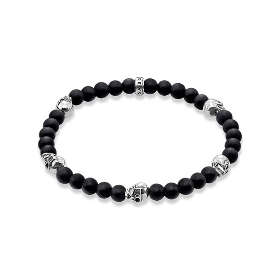 Thomas Sabo Rebel Sterling Silver and Obsidian Skull Bracele