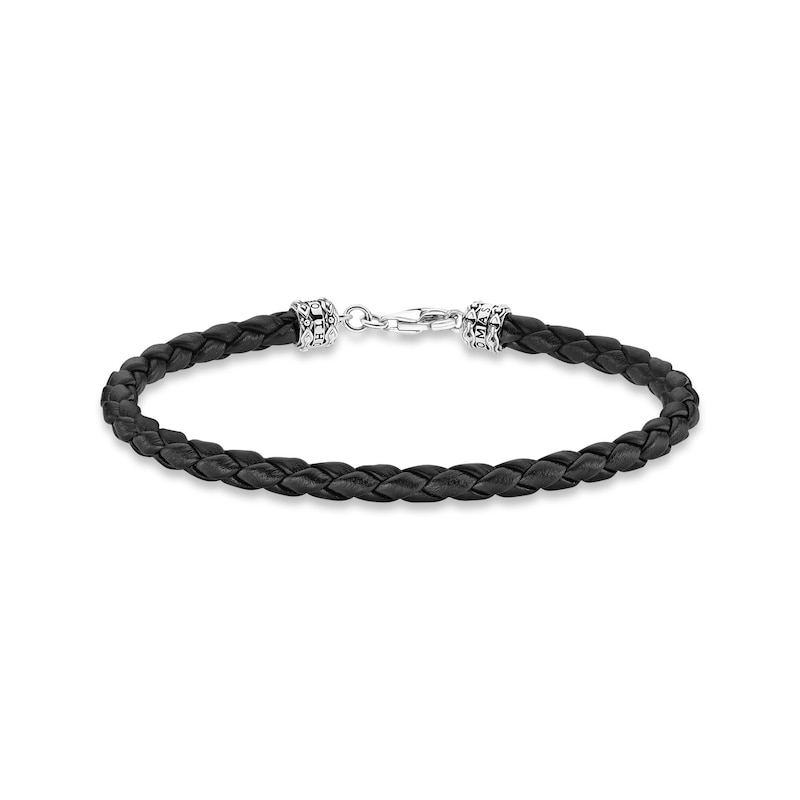 Thomas Sabo Rebel Silver Black Leather Small Woven Bracelet