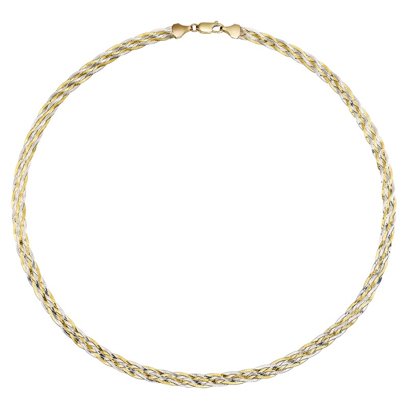 9ct Two Colour Six Plait 18 Inch Herringbone Chain