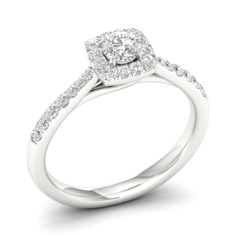 18ct White Gold & Platinum 0.50ct Diamond Cushion Halo Ring