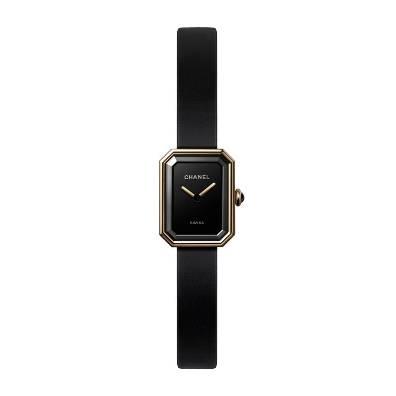 CHANEL Premiere Velours 18ct Gold Black Rubber Strap Watch