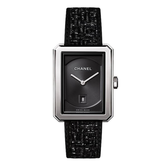 CHANEL Boy-Friend Tweed Ladies’ Black Leather Strap Watch