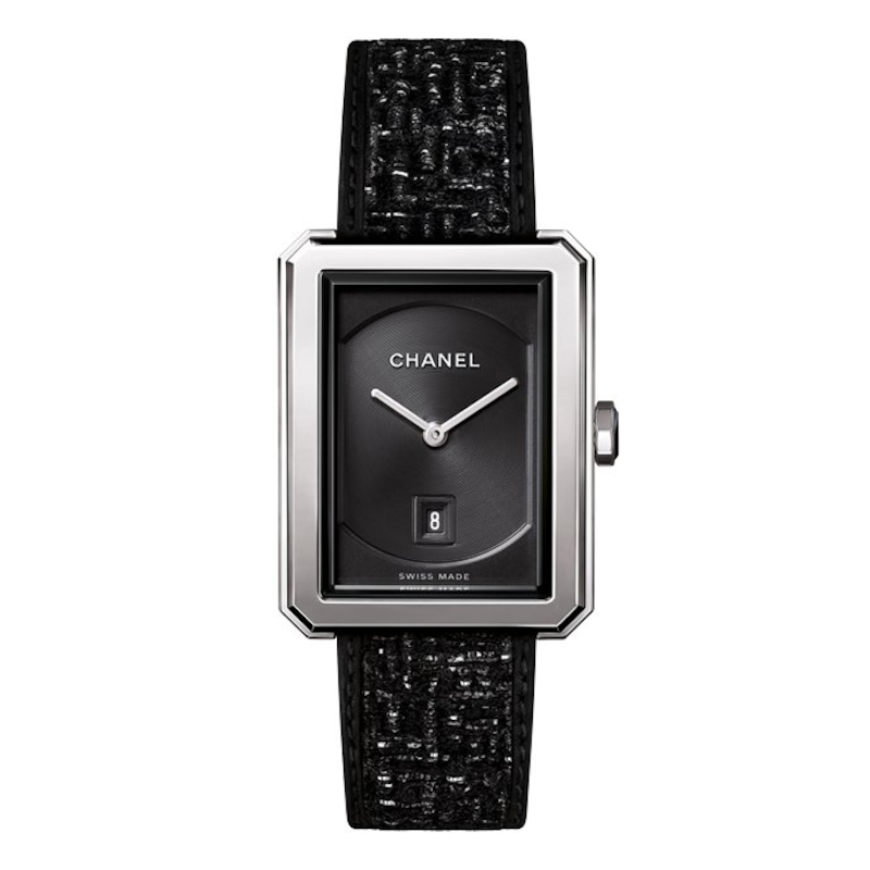 CHANEL Boy-Friend Tweed Ladies' Black Leather Strap Watch