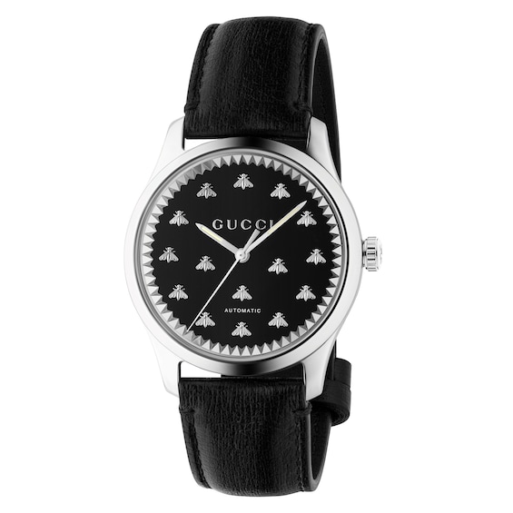 Gucci G-Timeless Bee Black Leather Strap Watch