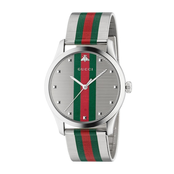 Gucci G-Timeless Striped Stainless Steel Mesh Bracelet Watch