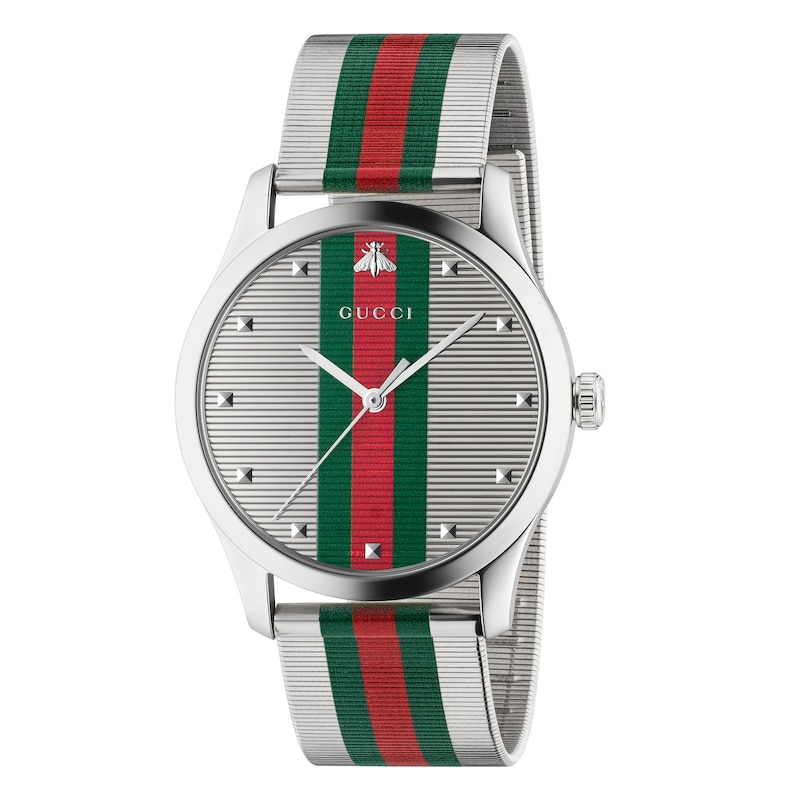 Gucci G-Timeless Striped Stainless Steel Mesh Bracelet Watch