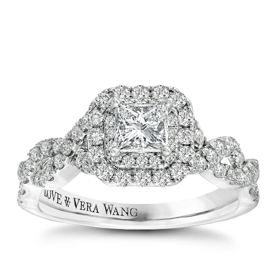 Vera Wang 18ct White Gold 0.95ct Diamond Cushion Shaped Halo