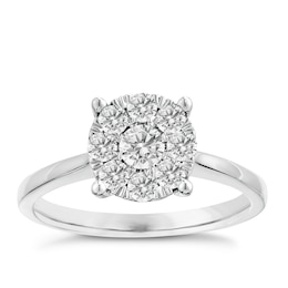 9ct White Gold 0.50ct Total Diamond Solitaire Cluster Ring