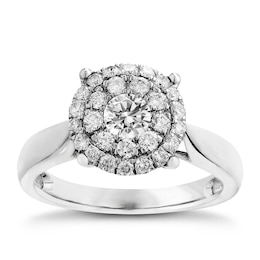 Engagement Ring 18ct White Gold 0.75ct Total  Diamond Cluster Ring
