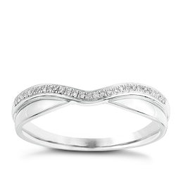 9ct White Gold Diamond And Polished Shaped Wedding Ring