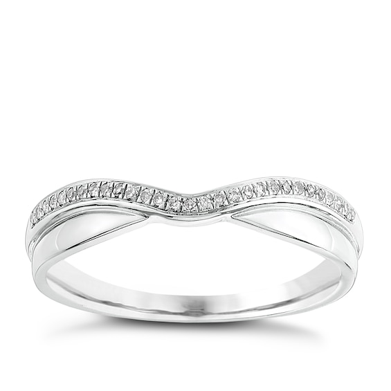 9ct White Gold Diamond And Polished Shaped Wedding Ring