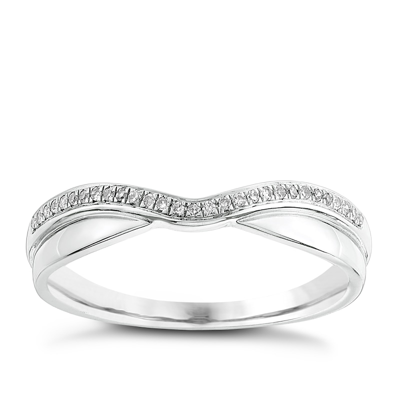 Main Image 1 of 9ct White Gold Diamond And Polished Shaped Wedding Ring