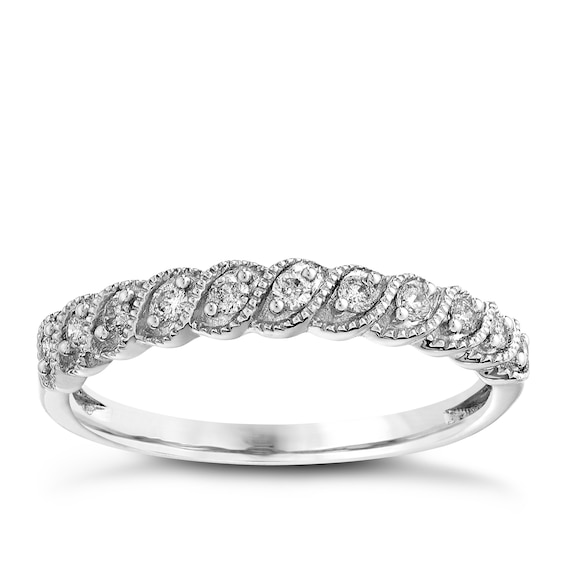 9ct White Gold 0.15ct Diamond Milgrain Ring