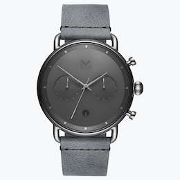MVMT Blacktop Men's Grey Leather Strap Watch