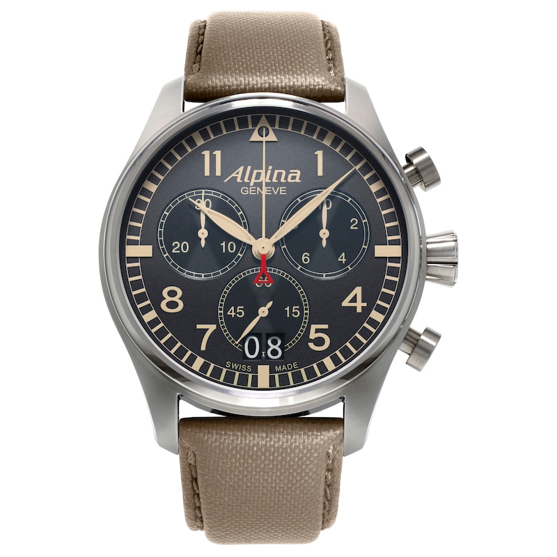 Alpina Startimer Pilot Men's Grey Leather Strap Watch