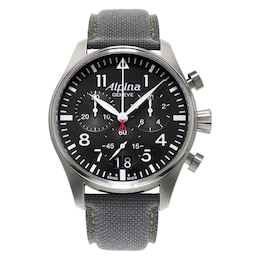 Alpina Startimer Pilot Men's Grey Leather Strap Watch