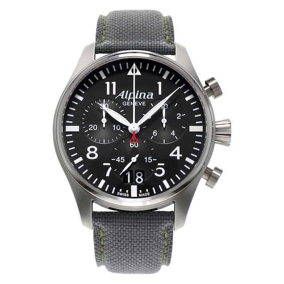 Alpina Startimer Pilot Men’s Grey Leather Strap Watch