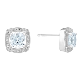 Silver And Cubic Zirconia Cushion Stud Earrings