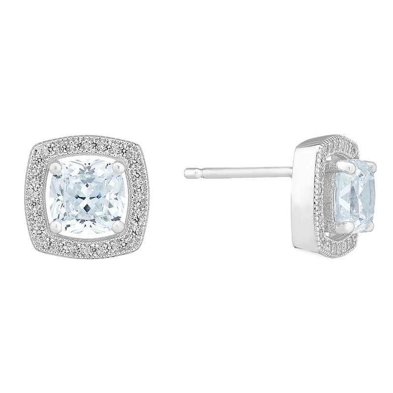 Main Image 1 of Silver And Cubic Zirconia Cushion Stud Earrings