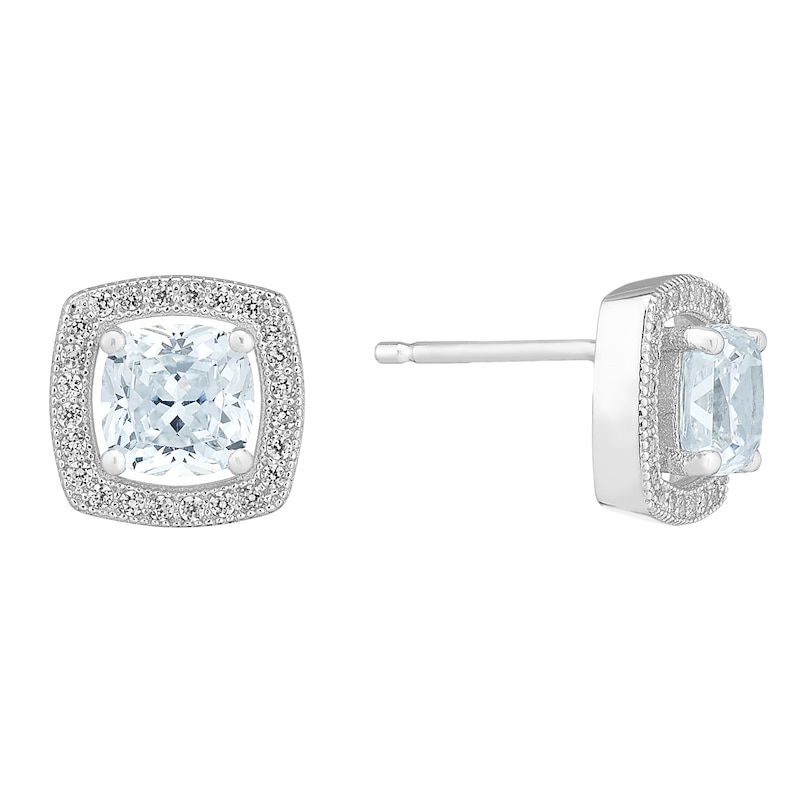 Silver And Cubic Zirconia Cushion Stud Earrings