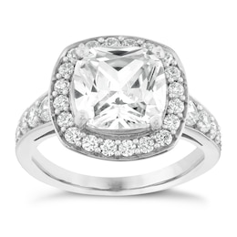 Silver And Cushion Cut Cubic Zirconia Halo Ring
