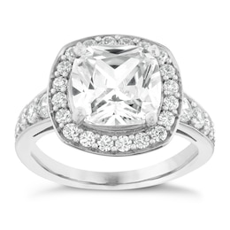 Sterling Silver & Cushion Cut Cubic Zirconia Halo Ring