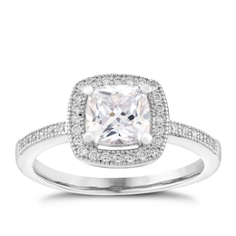 Sterling Silver & Cubic Zirconia Halo Cushion Cut Ring