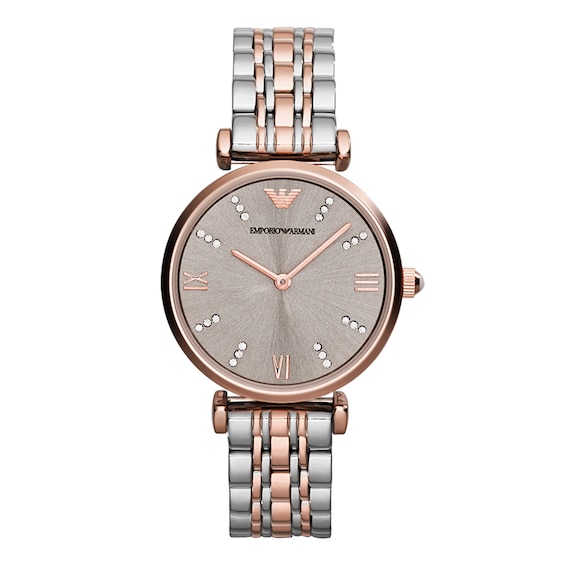 Emporio Armani Ladies Crystal Baton Two Tone Bracelet Watch