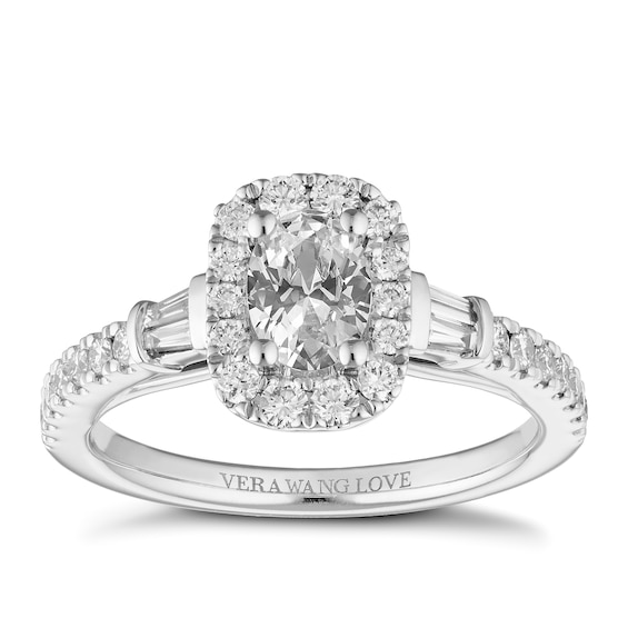 Vera Wang Platinum 0.95ct Total Diamond Oval Halo Ring