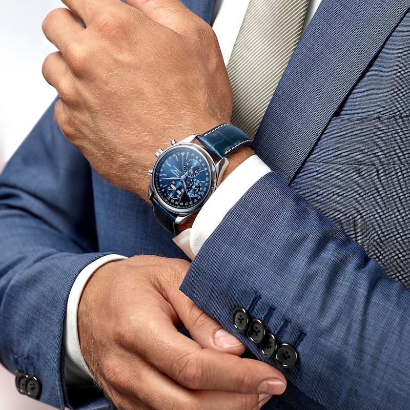 Longines Master Collection Men's Blue Leather Strap Watch | Ernest Jones