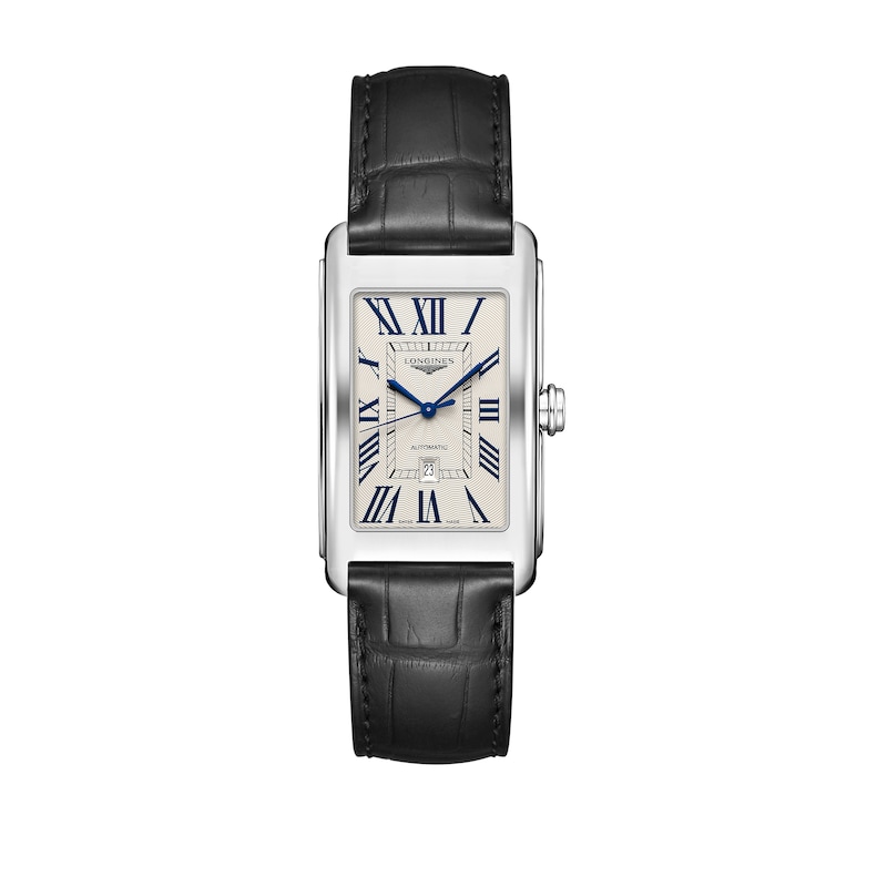 Longines DolceVita Men's Black Leather Strap Watch with white dial