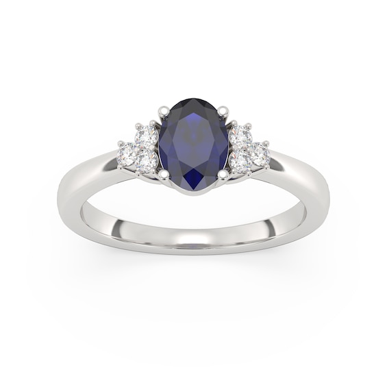 18ct White Gold 0.16ct Total Diamond & Oval Sapphire Ring