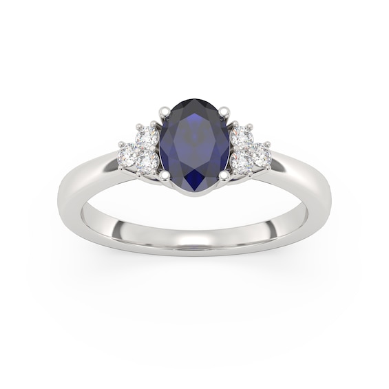 18ct White Gold 0.16ct Total Diamond and Oval Sapphire Ring