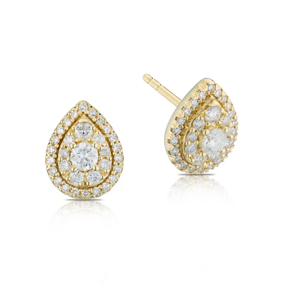 9ct Yellow Gold 0.50ct Total Diamond Halo Pear Studs