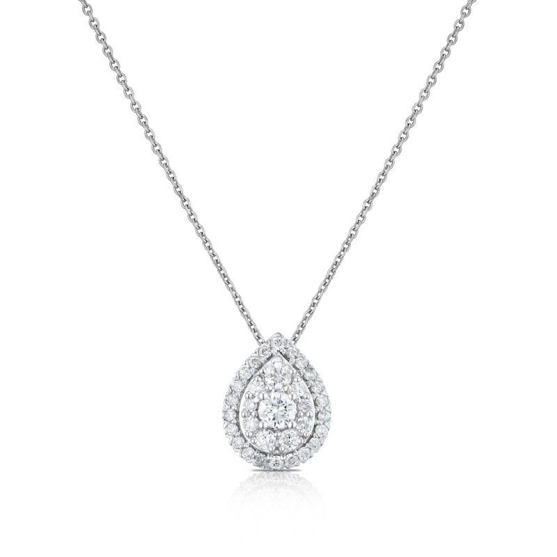 9ct White Gold 0.50ct Total Diamond Halo Pear Pendant