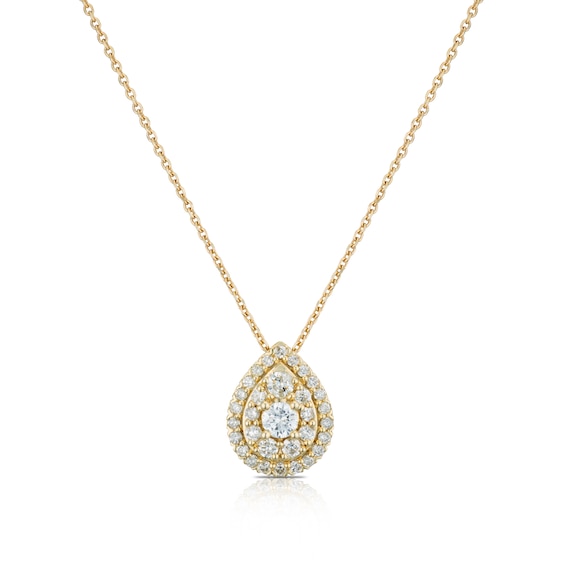 9ct Yellow Gold 0.50ct Total Diamond Halo Pear Pendant