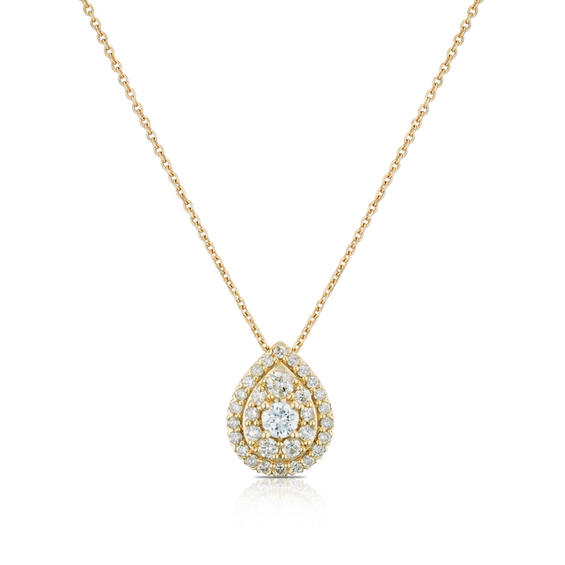 Main Image 1 of 9ct Yellow Gold 0.50ct Total Diamond Halo Pear Pendant