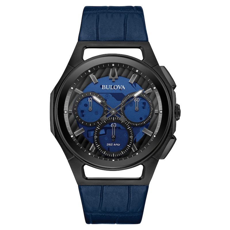 Bulova Curv Men's Blue Leather Strap Watch
