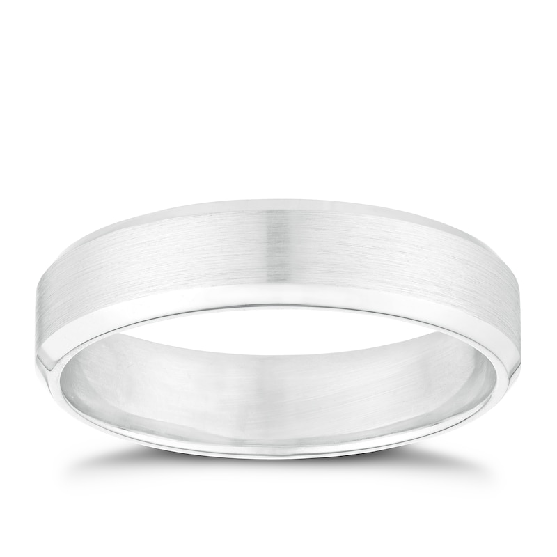 9ct White Gold 5mm Matt & Polished Band