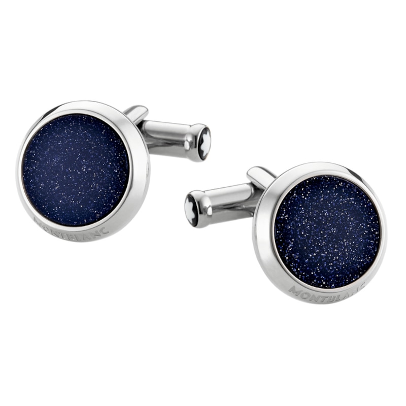 Montblanc Stainless Steel Blue Goldstone Round Cufflinks