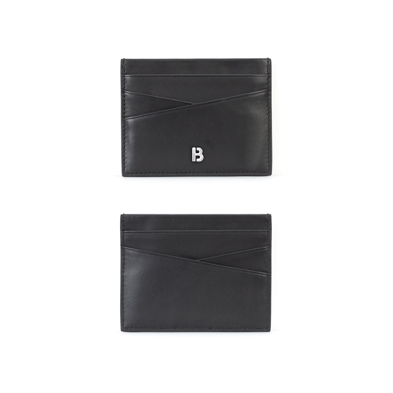 BOSS Men's Black Leather Card Cross Slots Holder