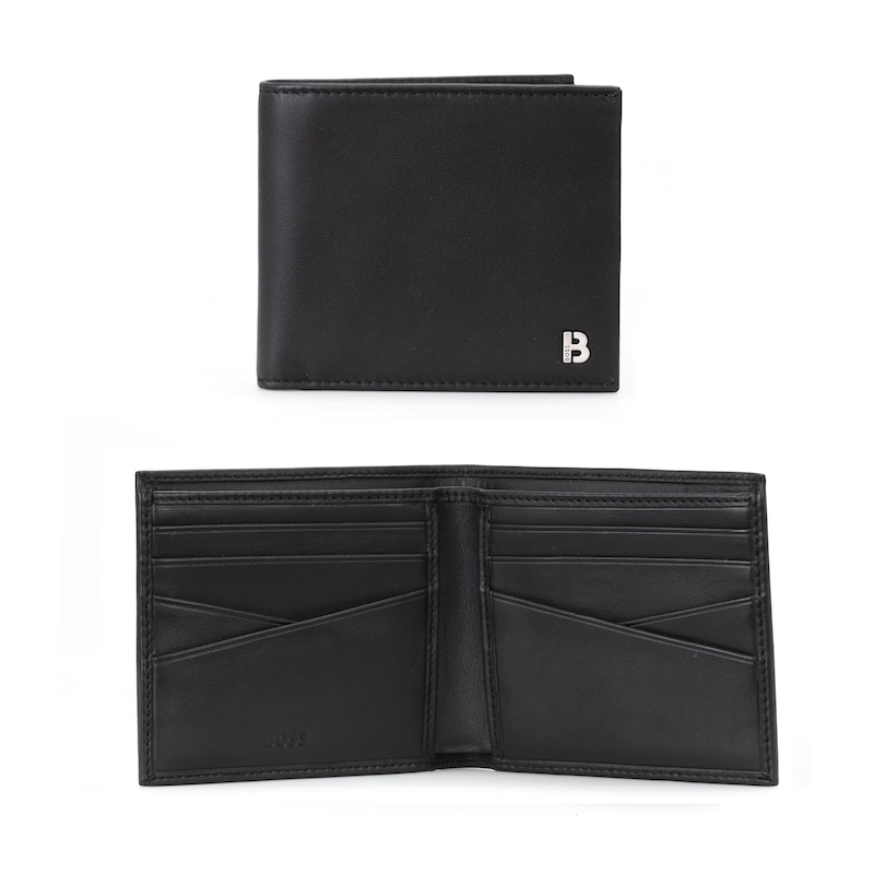 BOSS Men's Sleek Black Leather Card Compartment Wallet