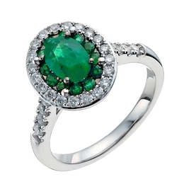 18ct White Gold Oval Emerald & 0.50ct Diamond Ring
