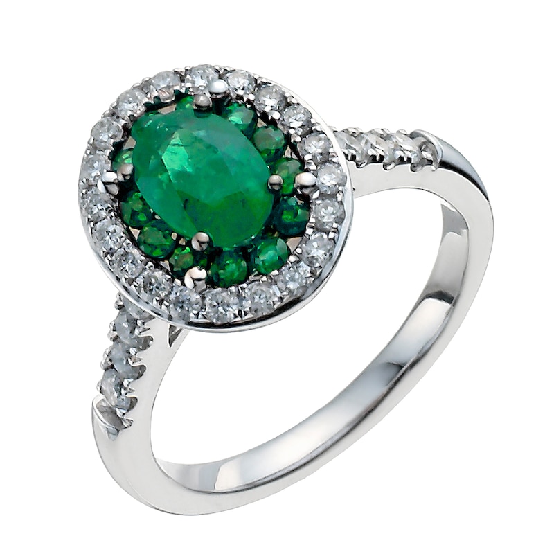 Main Image 1 of 18ct White Gold Oval Emerald & 0.50ct Diamond Ring