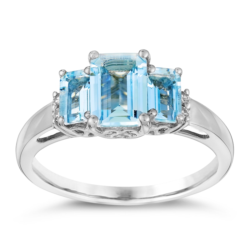 9ct White Gold Aquamarine & Diamond Trilogy Ring