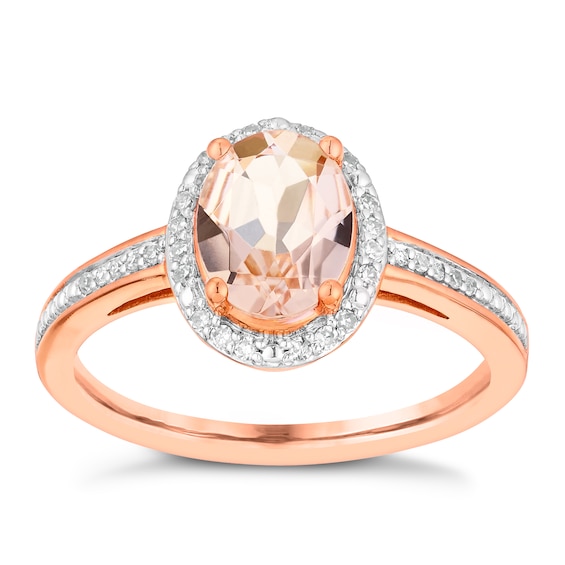 9ct Rose Gold Morganite & 0.10ct Diamond Ring
