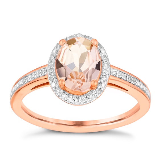 9ct Rose Gold Morganite and 0.10ct Diamond Ring