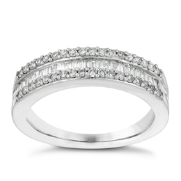 18ct White Gold 0.33ct Round Baguette Diamond Eternity Ring